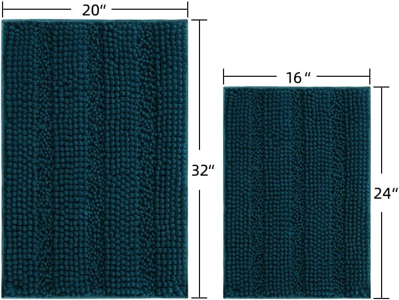 Tapetes de felpilla gruesa y suave para baño, tapetes de ducha y puerta antideslizantes ultra absorbentes (cian, 16×24 pulgadas)