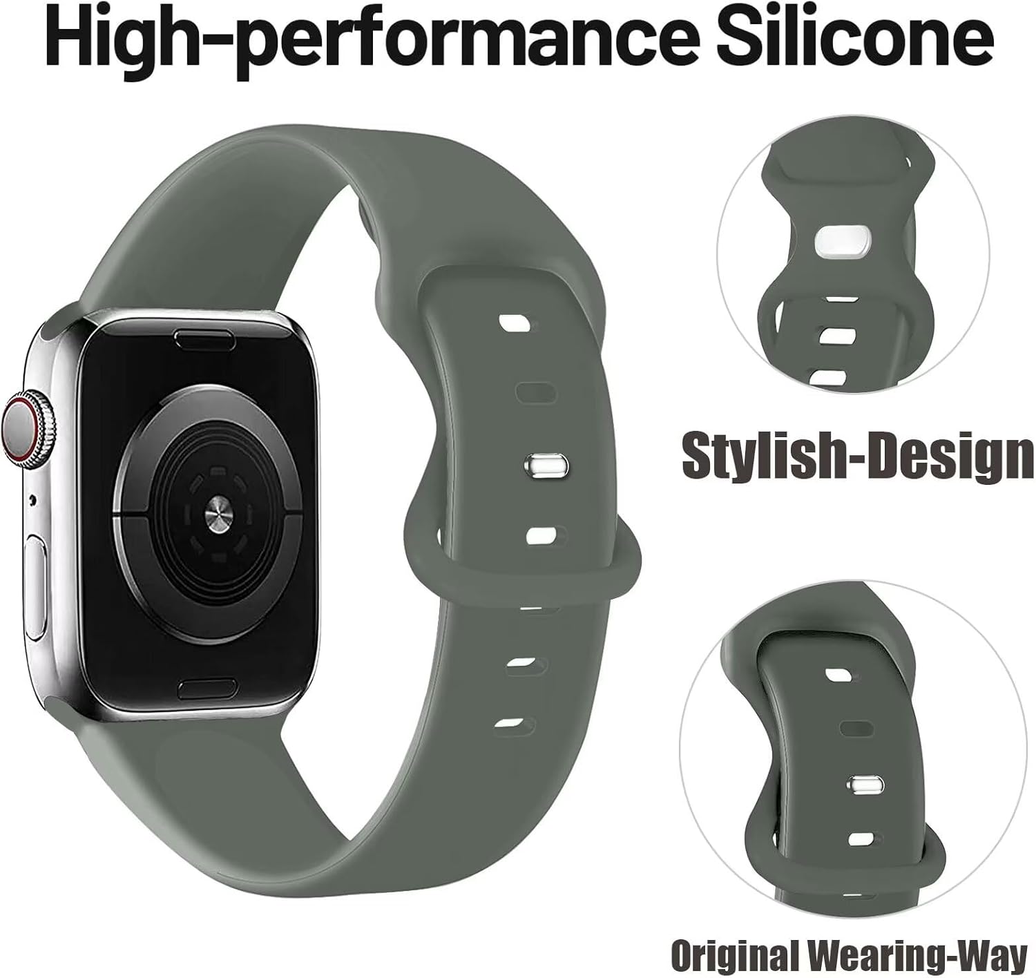 LANGXIAN Silicona de alta calidad compatible con Apple Watch Band de 1.772 pulgadas, 1.732 pulgadas, 1.654 pulgadas, 1.614 pulgadas, 1.575 pulgadas,