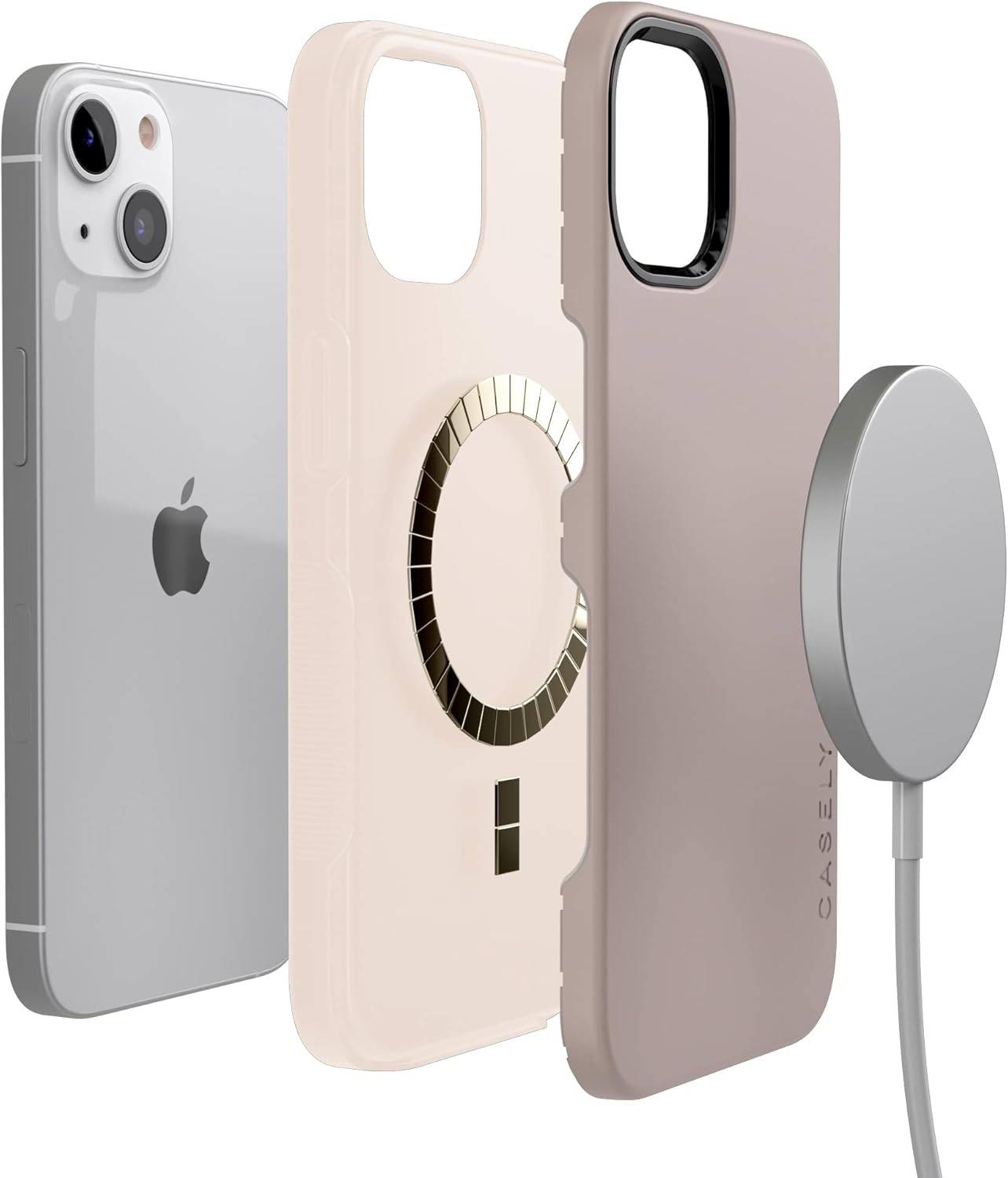 Casely Funda para iPhone 14  Taupe on Nude  Crema estética beige sólido neutro  Compatible con MagSafe