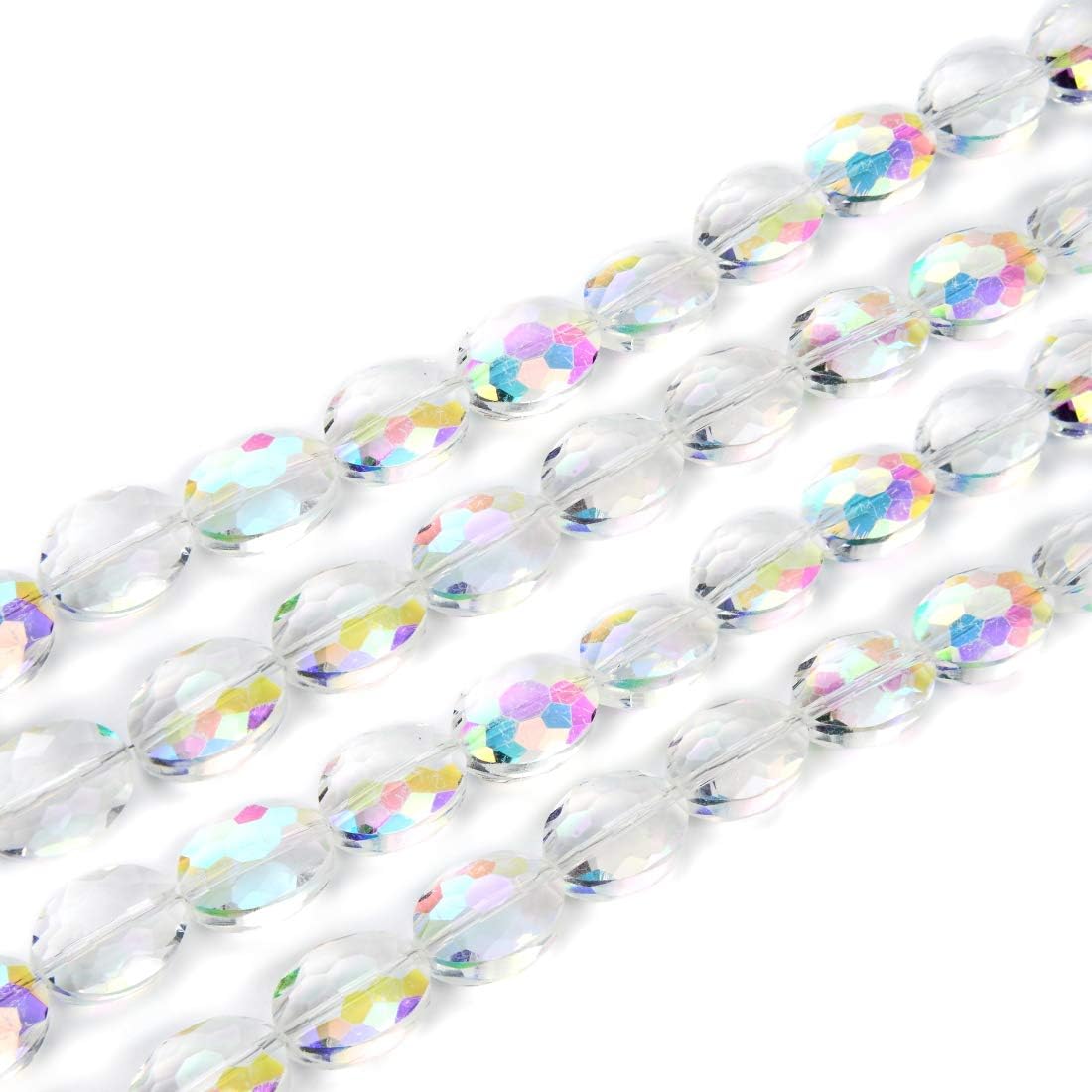 5 hebras checas de 0.630 in (0.63 pulgadas) facetadas planas ovaladas de cristal sueltas de cristal AB (225-235 piezas en total) para joyería