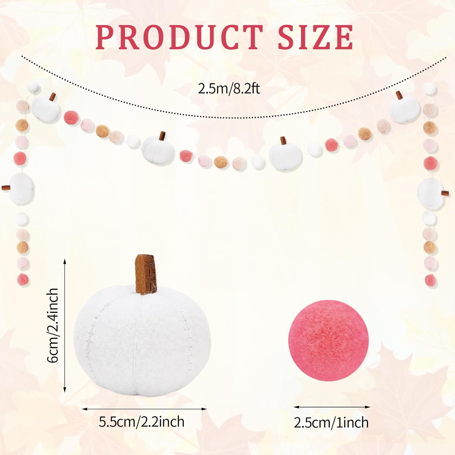 Whaline Guirnalda de fieltro de otoño de 8.2 pies con forma de calabaza blanca 3D banderines de fieltro colorido bola de pompón premontada guirnalda