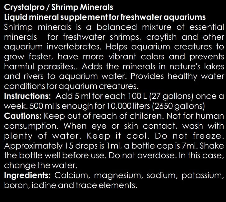 Minerales de camarón 16.9 onzas – Minerales esenciales para tanques de camarones e invertebrados Sal de acuario para tanque de agua dulce (16.9 fl
