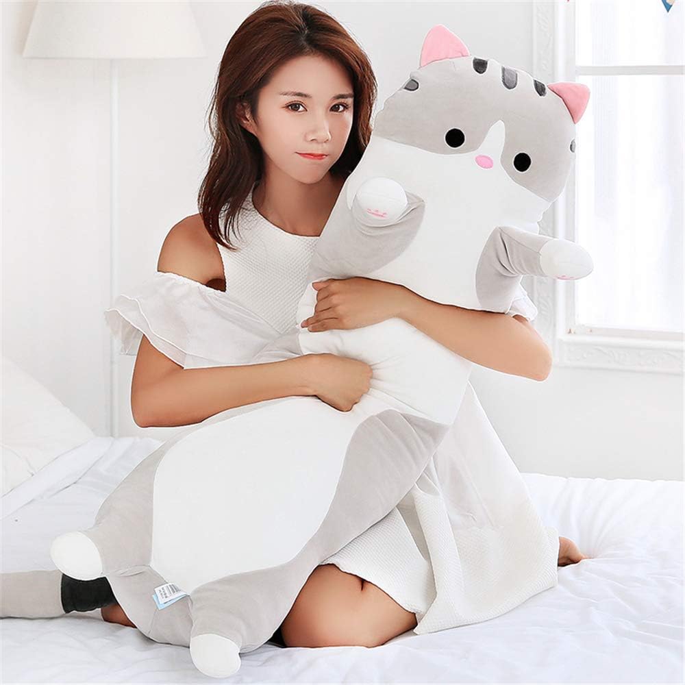 Shangman – Adorable almohada de peluche con diseño de gato de caricaturas, suave almohada larga para dormir, juguete, regalo para niños o novia,