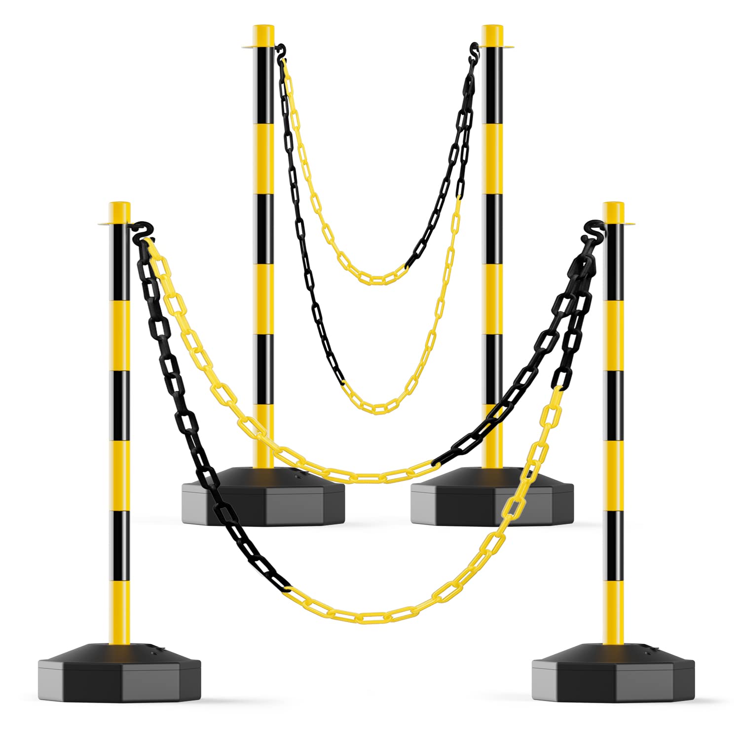 Paquete de 4 conos de delineador de tráfico con base rellenable, barrera de seguridad de tráfico expandible con cadena de plástico de 8 pies, conos