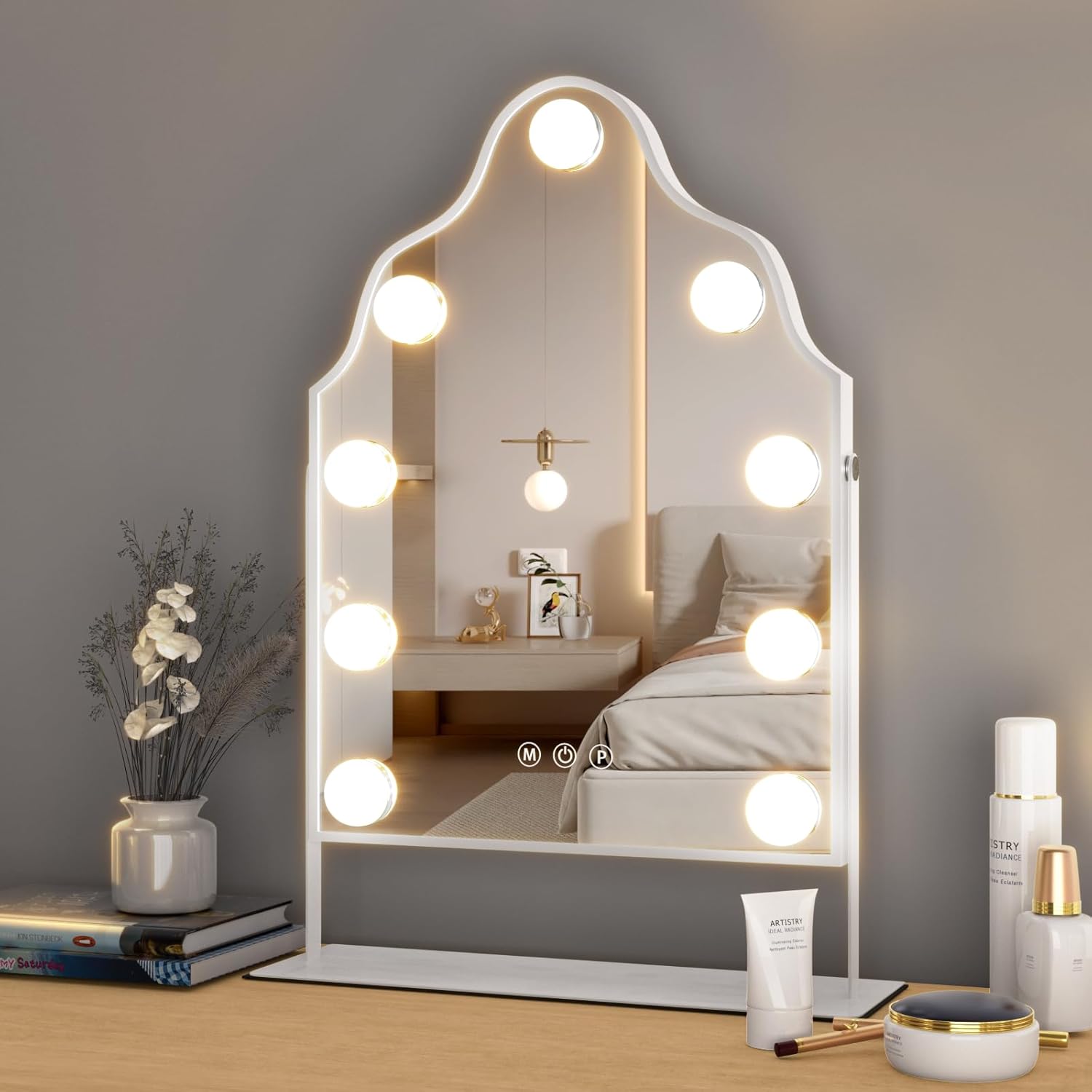 Manocorro Espejo de maquillaje Hollywood con bombillas LED, espejo grande de maquillaje Hollywood, espejo iluminado de tocador, 3 modos de