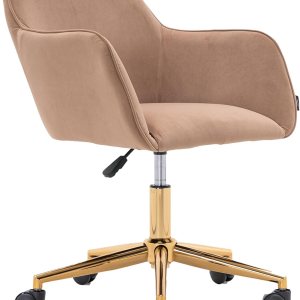 Silla de oficina en casa de terciopelo, bonita silla giratoria de escritorio con ruedas, moderna silla de tocador ajustable con base dorada para Silla de oficina en casa de terciopelo, bonita silla giratoria de escritorio con ruedas, moderna silla de tocador ajustable con base dorada para