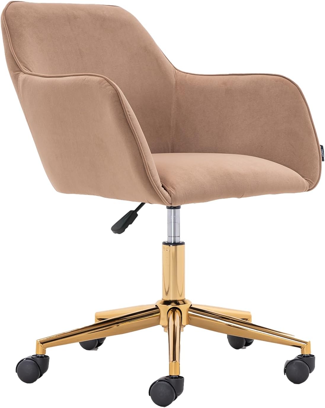 Silla de oficina en casa de terciopelo, bonita silla giratoria de escritorio con ruedas, moderna silla de tocador ajustable con base dorada para