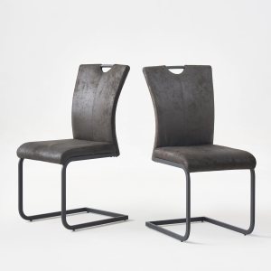 GrandNoor Juego de 2 sillas de comedor de tela vintage con asa, moderna silla tapizada de respaldo alto para cocina y comedor, sillas voladizas sin GrandNoor Juego de 2 sillas de comedor de tela vintage con asa, moderna silla tapizada de respaldo alto para cocina y comedor, sillas voladizas sin