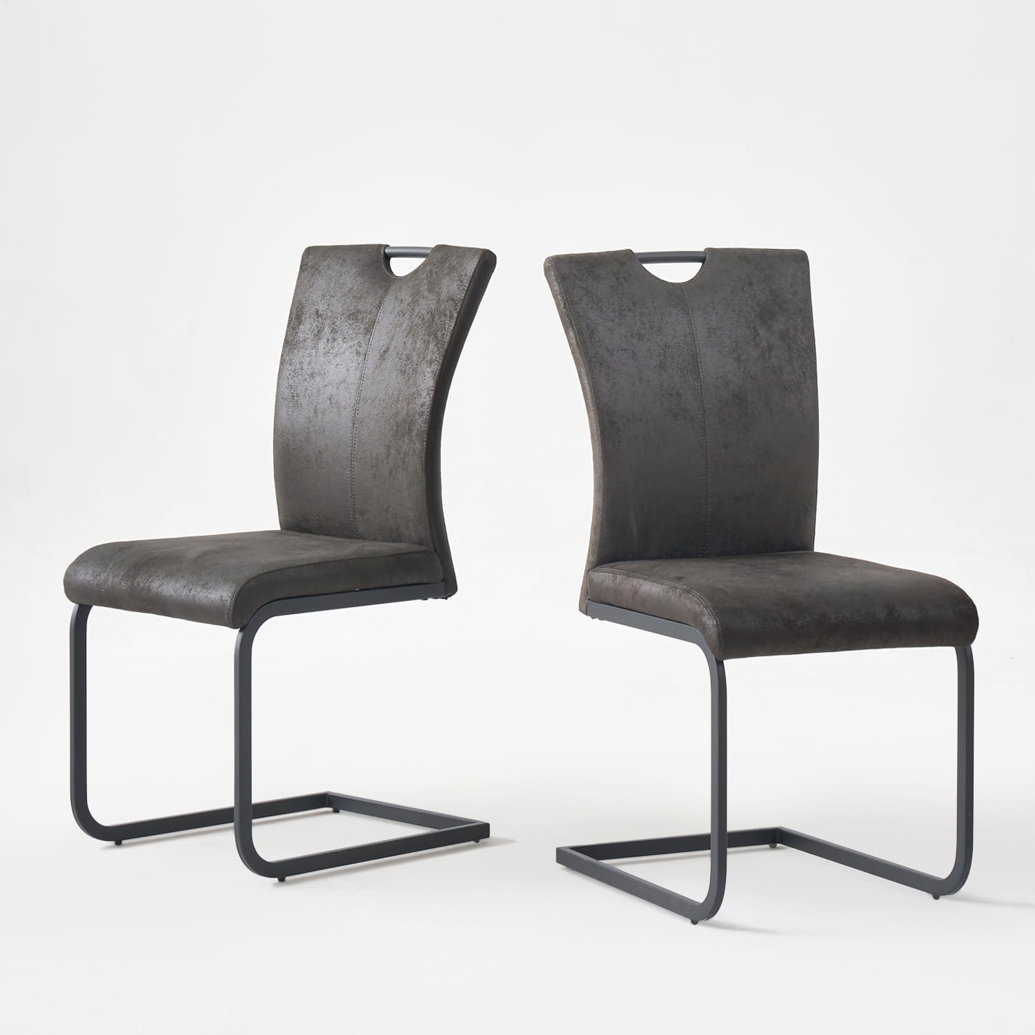 GrandNoor Juego de 2 sillas de comedor de tela vintage con asa, moderna silla tapizada de respaldo alto para cocina y comedor, sillas voladizas sin