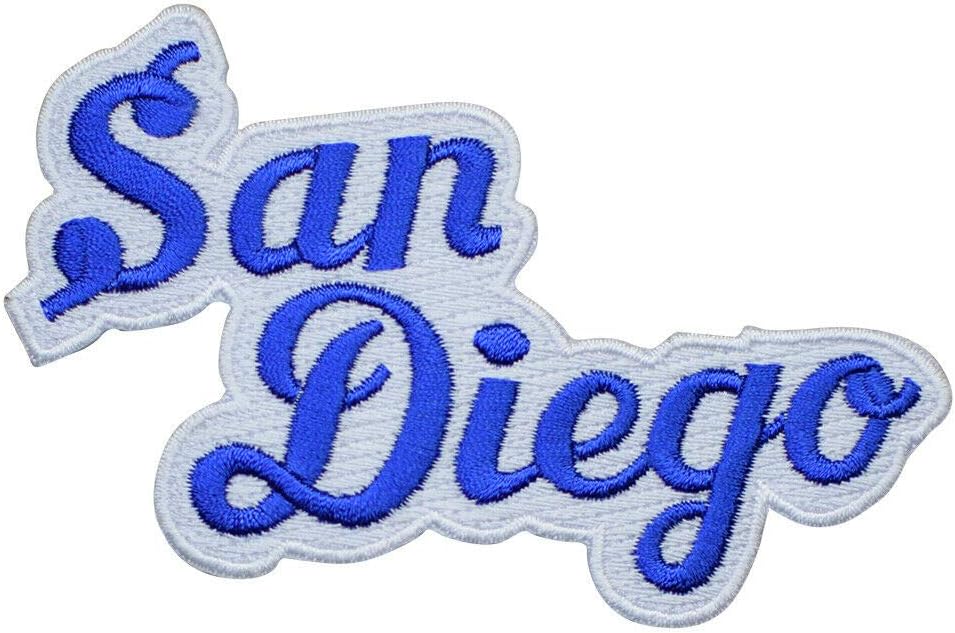 San Diego Parche con apliques para planchar, California, azul CA, insignia blanca de 4 pulgadas  para sombreros, camisas, zapatos, jeans, bolsos,