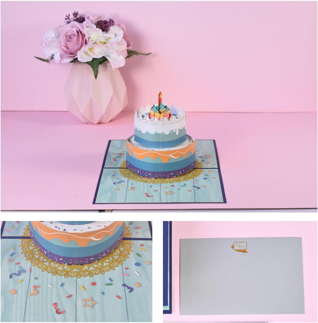 Tarjeta desplegable de regalo de cumpleaños de Rainbow Cake – Tarjetas de felicitación, tarjeta de regalo de feliz cumpleaños, regalos únicos para
