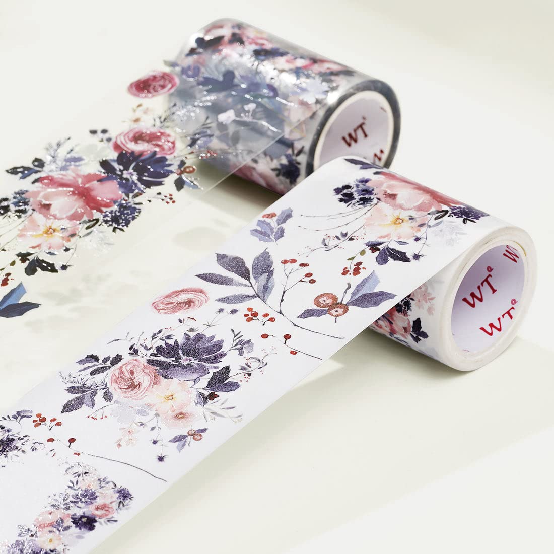 WT Frosty Rose – Cinta ancha de PET, rollo individual, diseños originales, cinta decorativa floral, cinta transparente para manualidades para