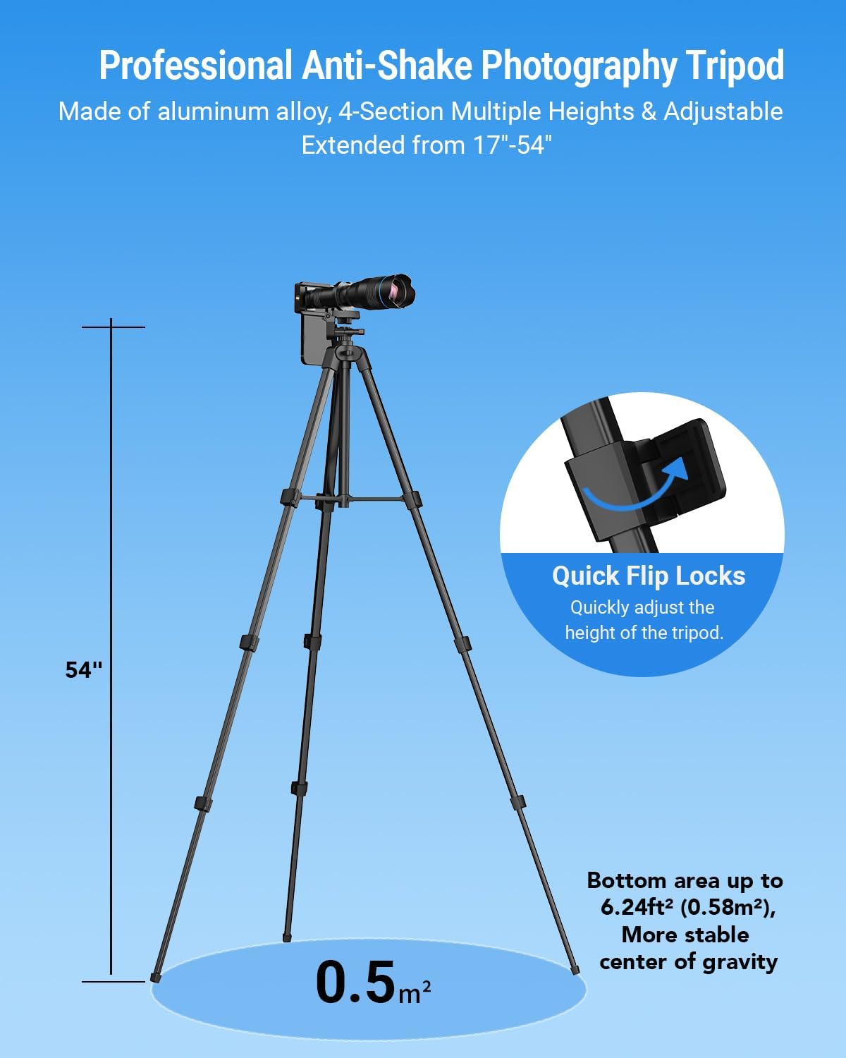 APEXEL Lente telefoto HD de alta potencia 60X, lente de teléfono celular móvil de alta potencia con trípode de extensión y control remoto
