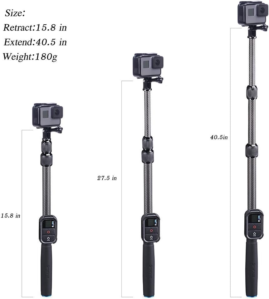 Smatree S2C – Palo selfie de fibra de carbono compatible con GoPro Hero 1211109876543 Plus321cámara de sesiónDJI Osmo Action 43 (el control remoto
