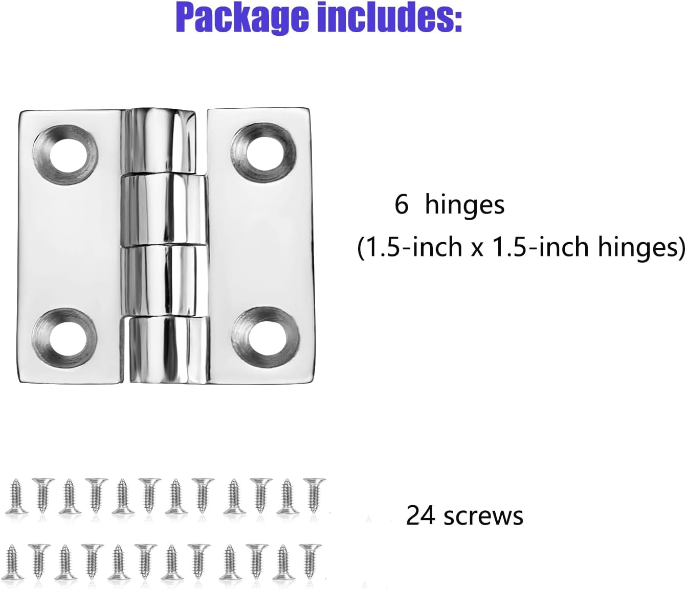 Bisagras de barco resistentes de acero inoxidable de grado marino, 1.5 pulgadas x 1.5 pulgadas, sin ruido, acero inoxidable 316 con tornillos (6