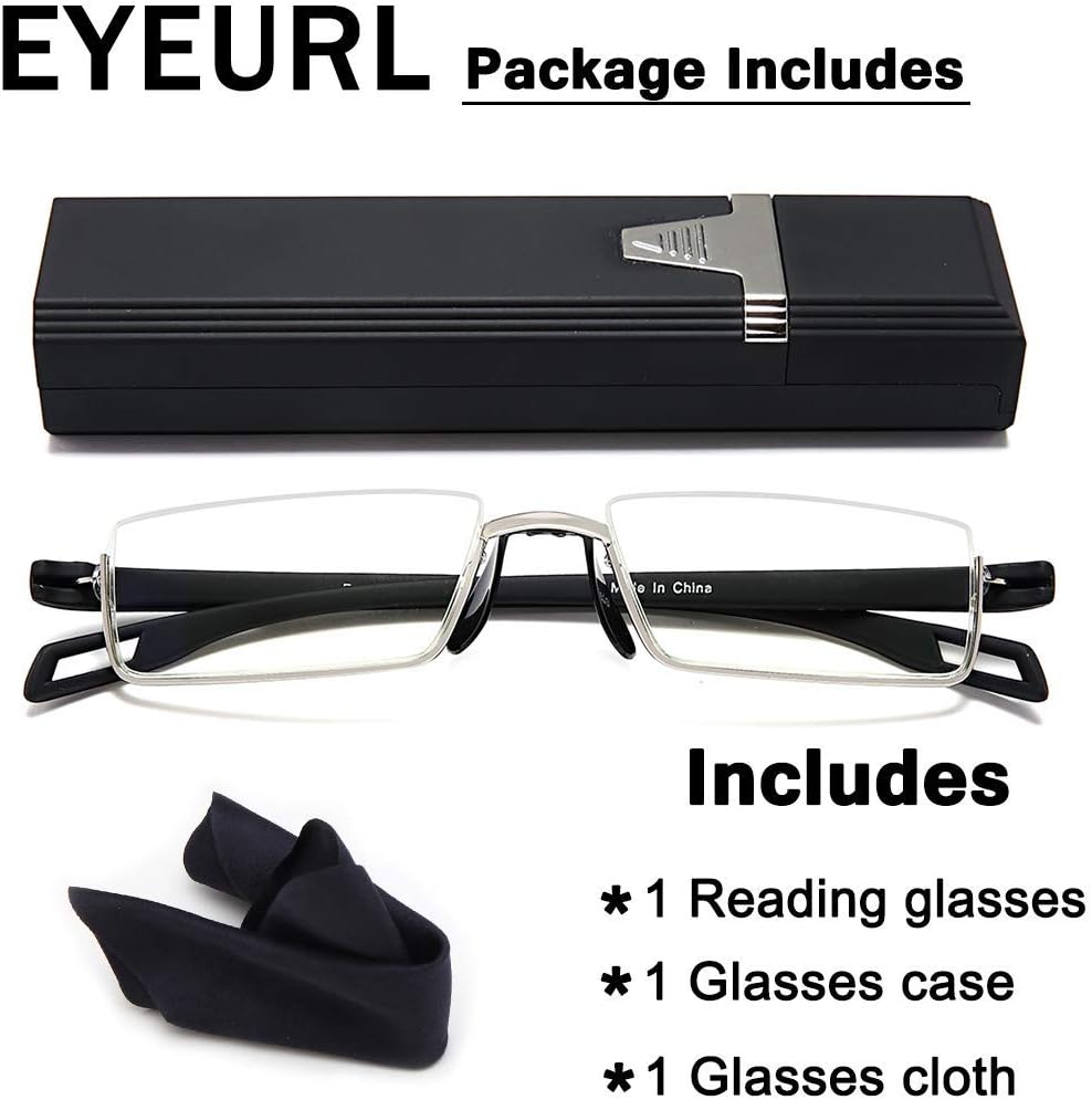 EYEURL Lentes de lectura de medio borde para computadora para hombres y mujeres +2.75 con bloqueo de luz azul, lentes de calidad ligera