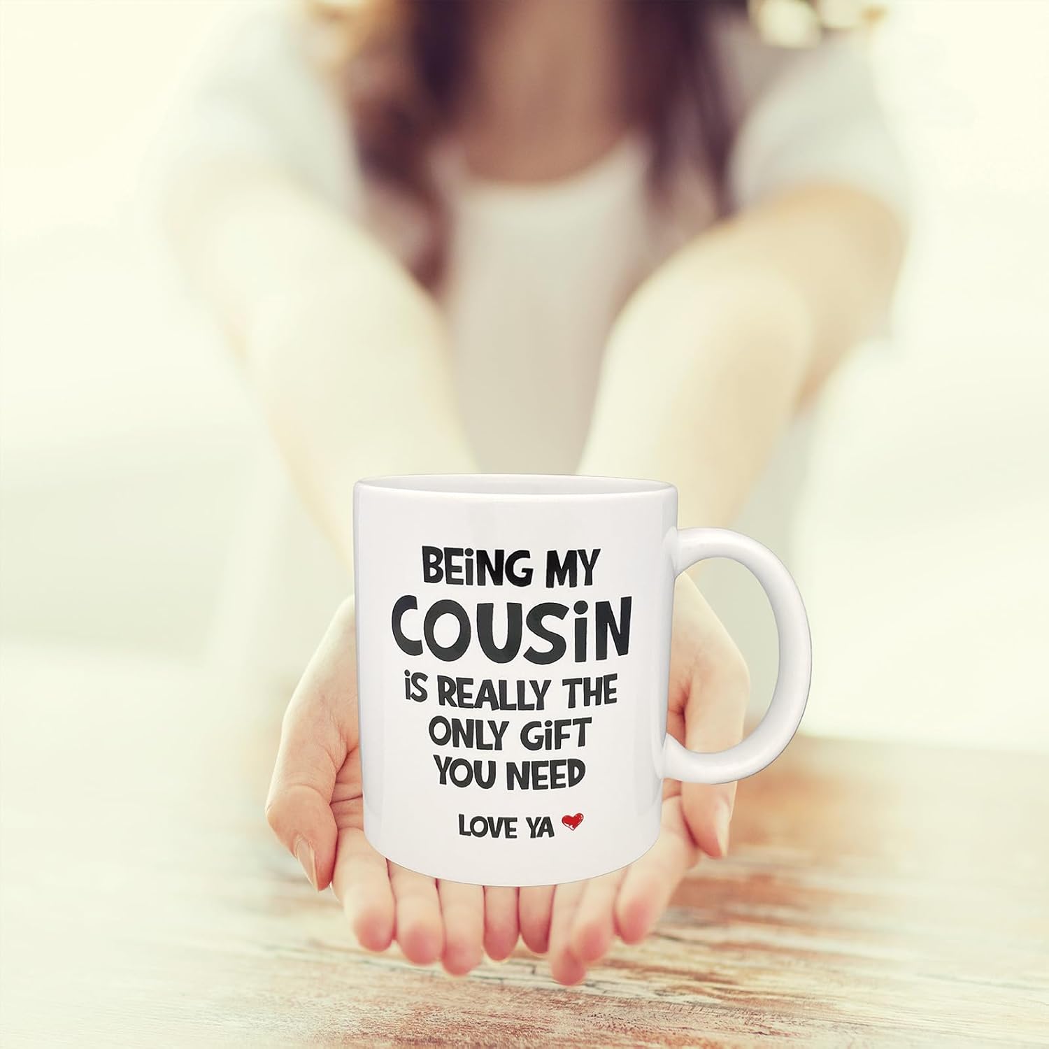 Divertido regalo para primas para mujer, taza de cerámica de 11 onzas, llavero para prima, regalo de cumpleaños para prima, taza de primo favorito,