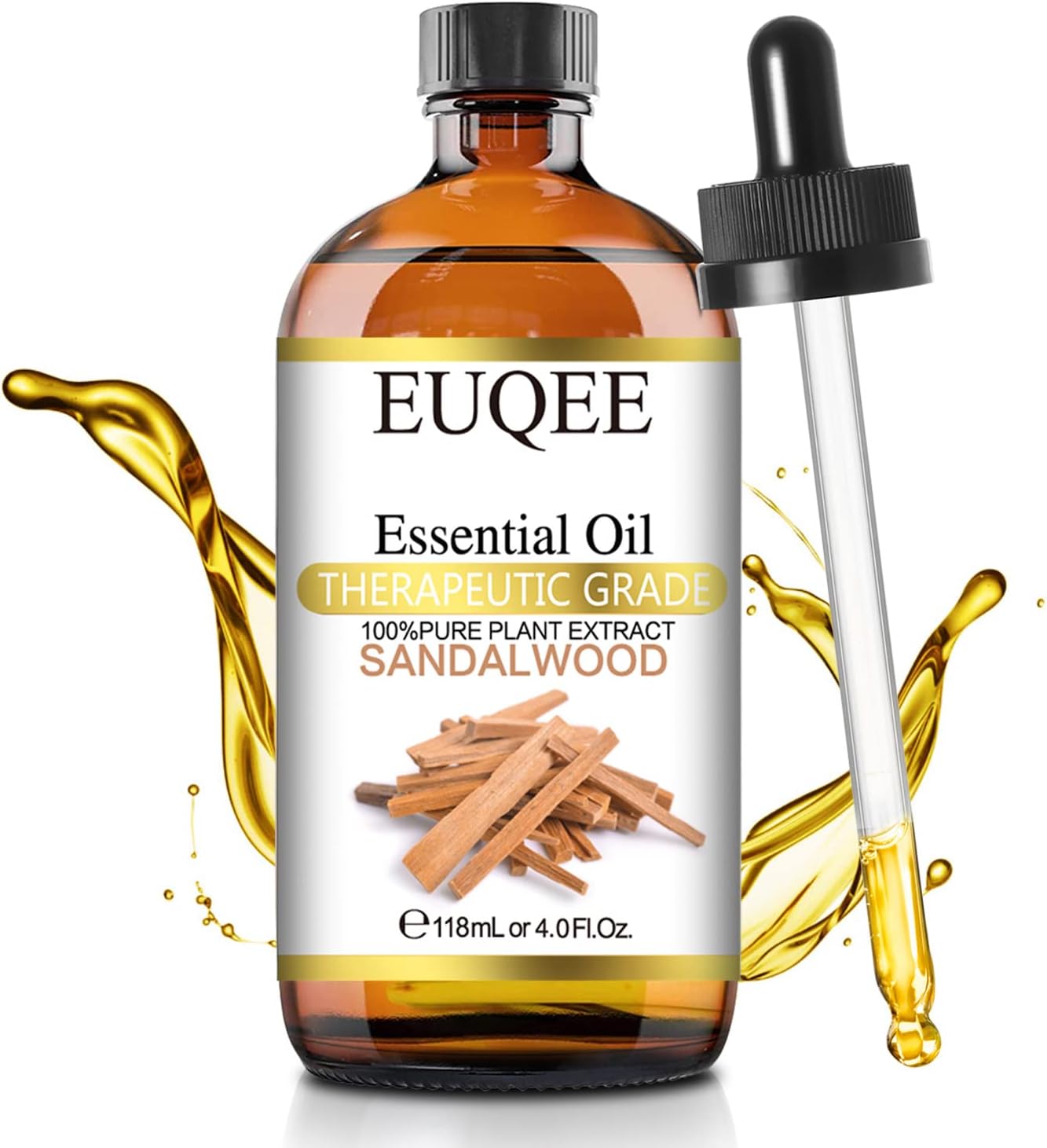EUQEE Sandalwood Essential Oil(4 oz118 ml) Sandalwood Oil Oil with Glass Dropper, Great for Diffusers, Soap & Candle Making