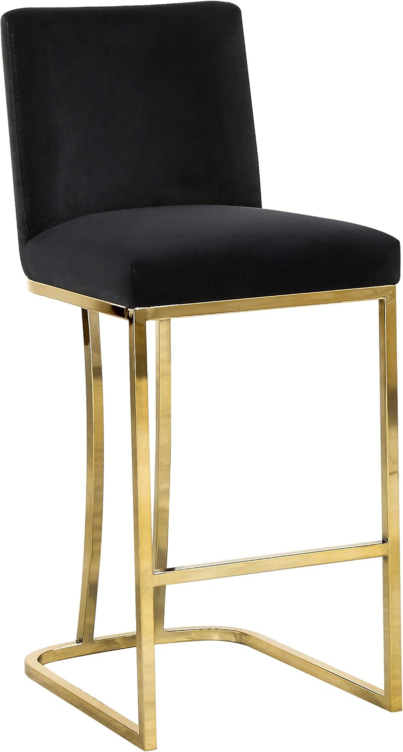 Meridian Furniture Heidi Collection Modern  Taburete tapizado de terciopelo contemporáneo con patas de metal dorado pulido, 16 pulgadas de ancho x