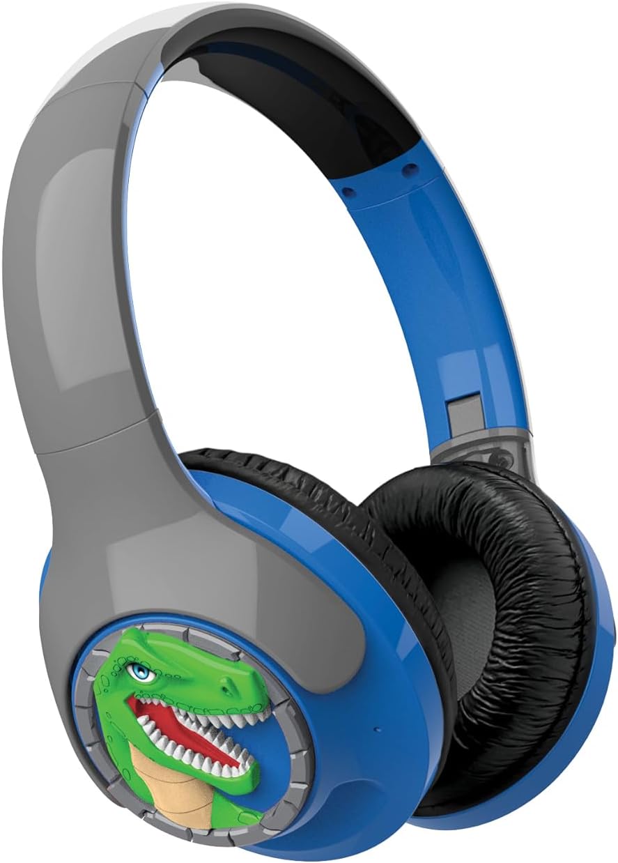 eKids Auriculares de dinosaurio para niños, auriculares Bluetooth con reducción de volumen para la escuela, el hogar o los viajes