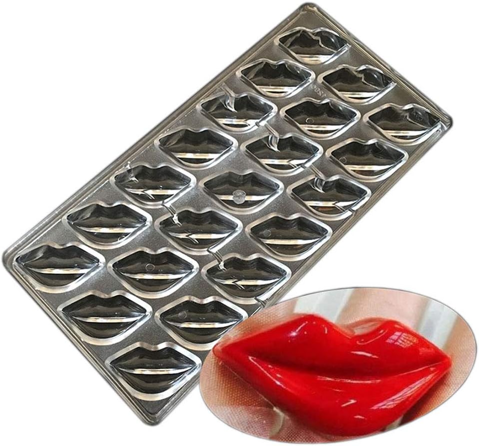 Molde de policarbonato de chocolate DIY hecho a mano chocolate caramelo molde pastelería herramientas para hornear labio (19389)