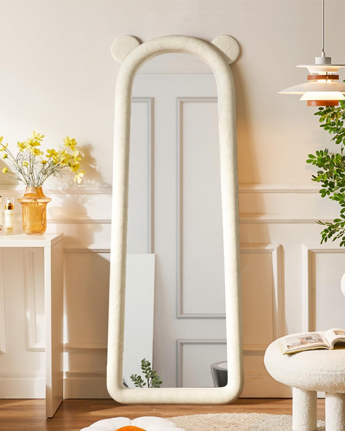 DYNWELL Espejo de longitud completa, espejo de suelo con soporte, espejo de piso para bebé, espejo de pared de longitud completa, espejo de pie de
