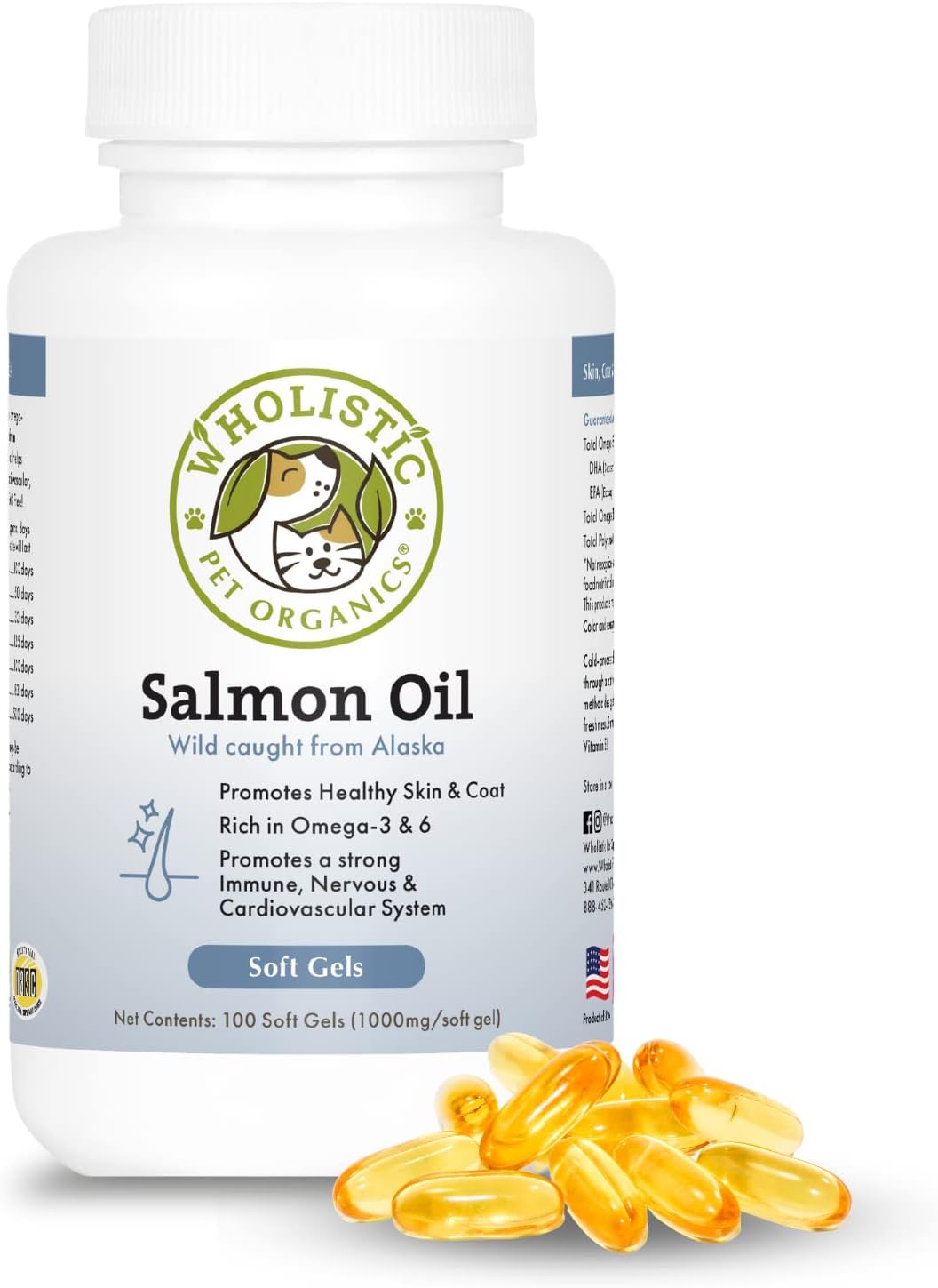 Wholistic Pet Organics Aceite de salmón Aceite de salmón salvaje de Alaska de aguas profundas para perros – Aceite de pescado Omega 3 para perros