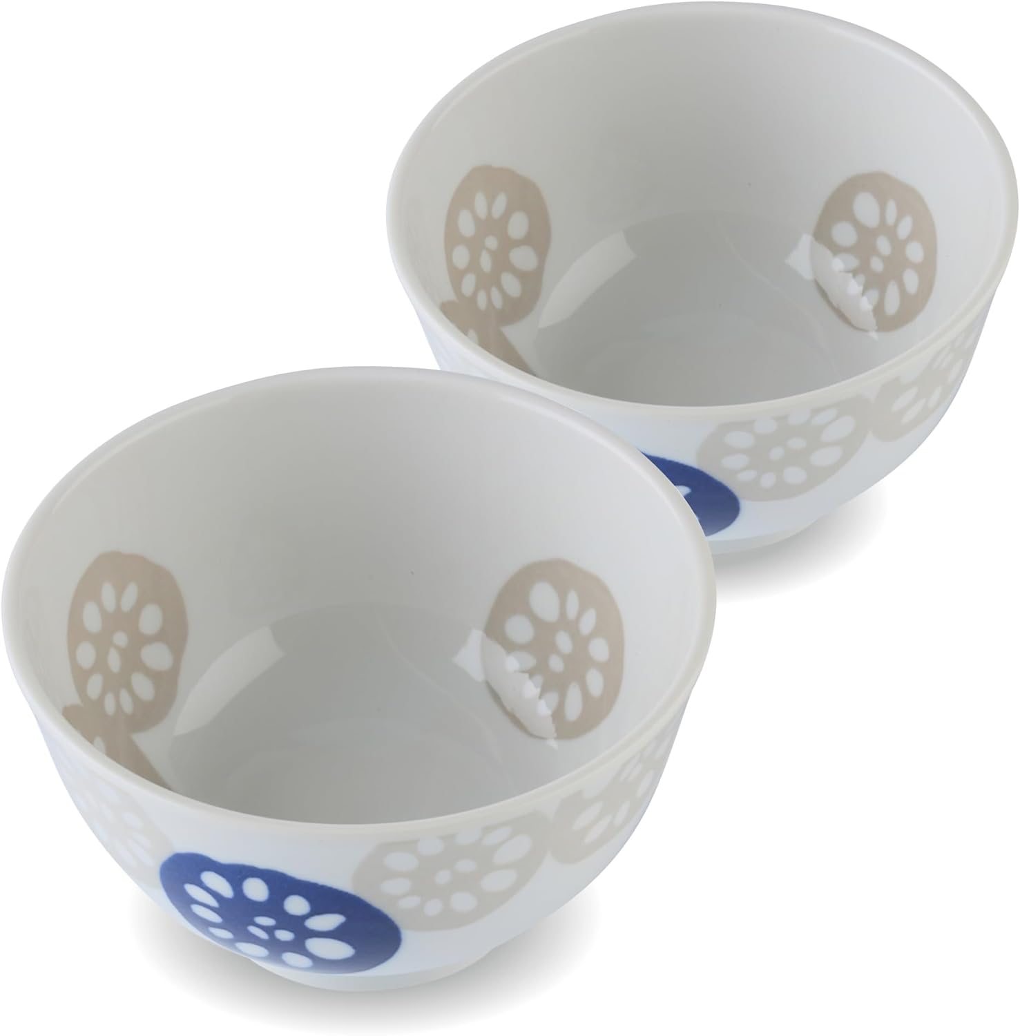 Mino Ware Renkon – Juego de 2 cuencos de arroz ligeros, cuencos para cereales, color azul, 9 onzas líquidas, 5 pulgadas