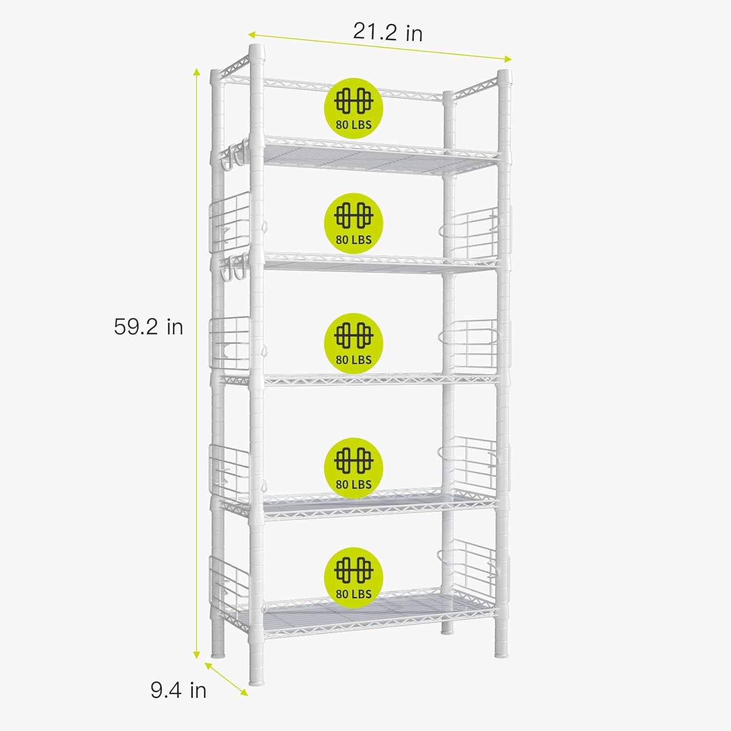 Estantes de almacenamiento de metal de 5 niveles, estantes de pie para garaje, cocina, baño, balcón y sala de estar, estantería estrecha de metal