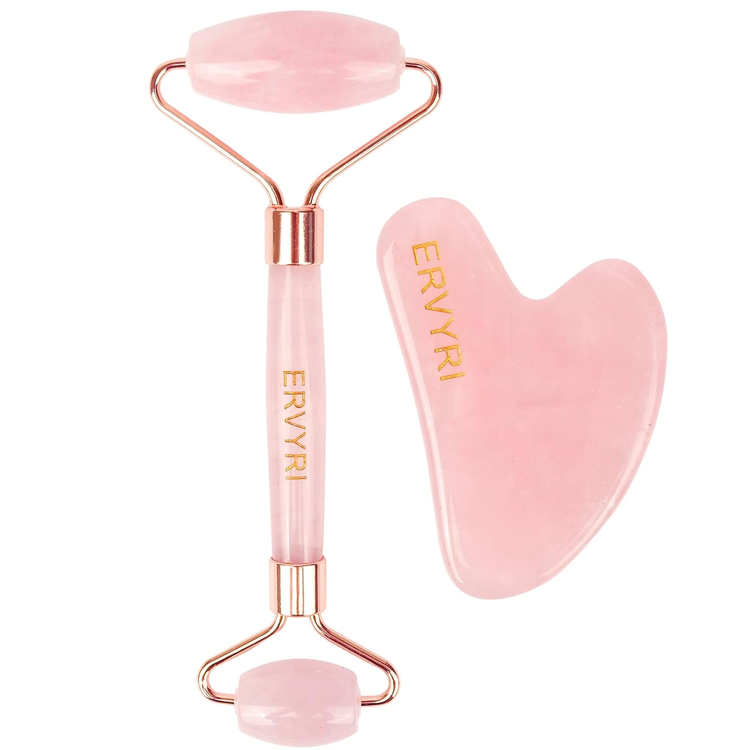 Juego de rodillo de jade y Gua Sha, rodillo facial de cuarzo rosa, herramientas faciales Gua Sha, masajeador facial para mujeres, alivia el estrés,