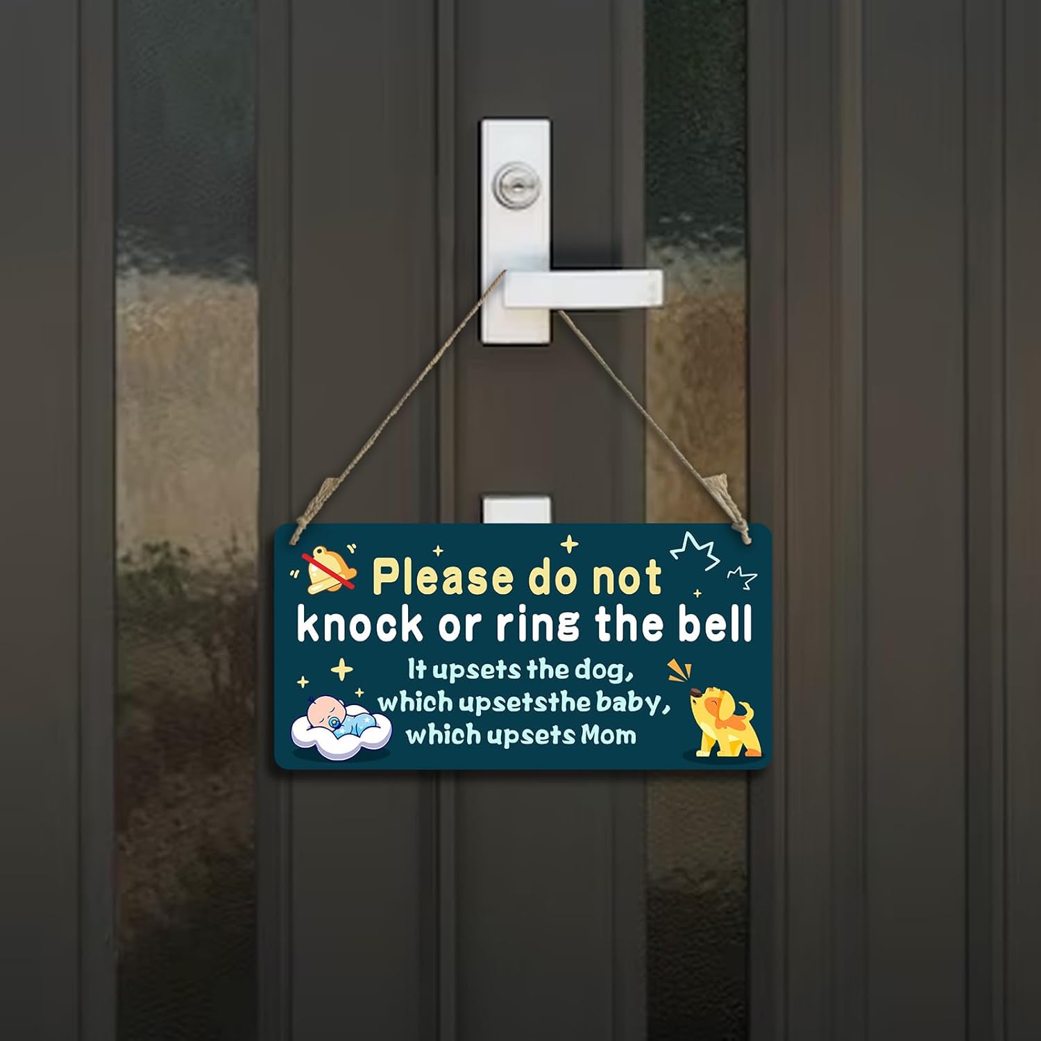Letrero colgante de plástico de PVC para puerta delantera, con texto en inglés “Do Not Knock or Ring the Bell”, de plástico PVC, de 10 x 5 pulgadas,