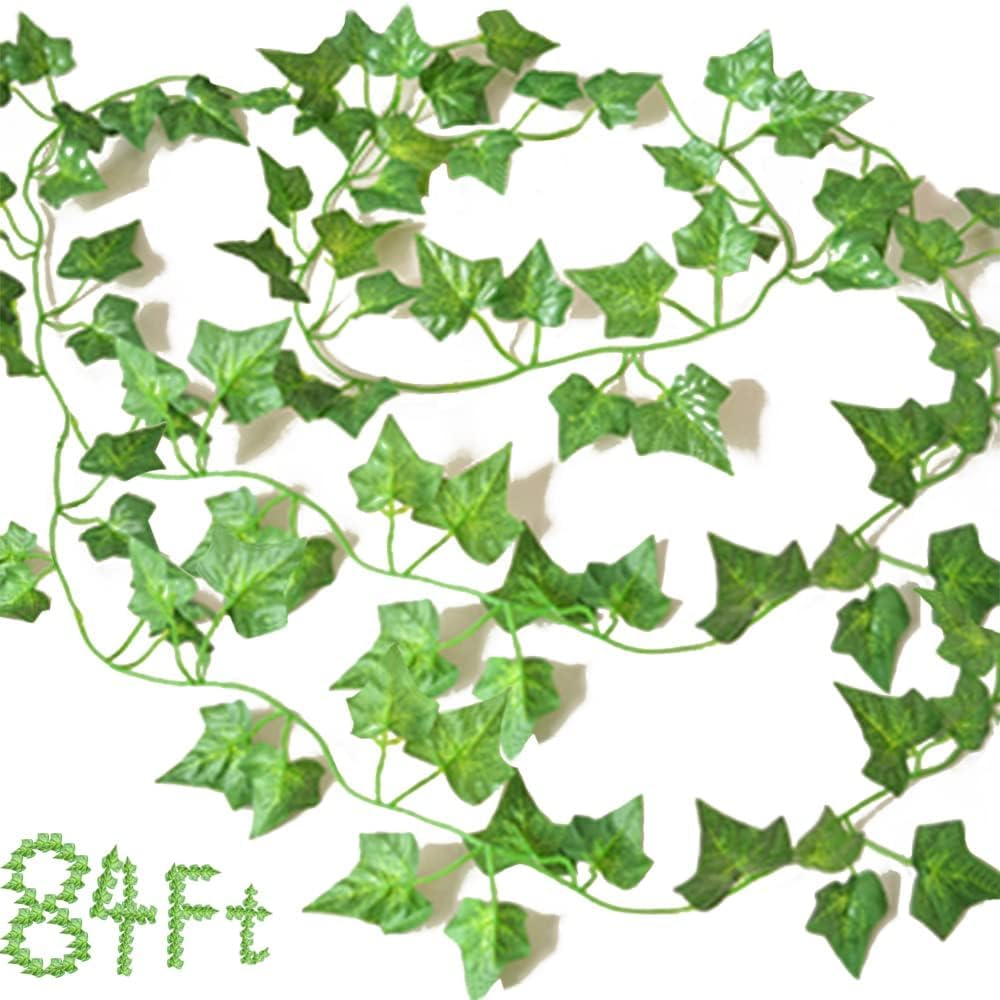 Paquete de 12 hojas de hiedra falsas de 84 pies, enredaderas, guirnalda artificial, plantas colgantes para decoración de dormitorio, estética,