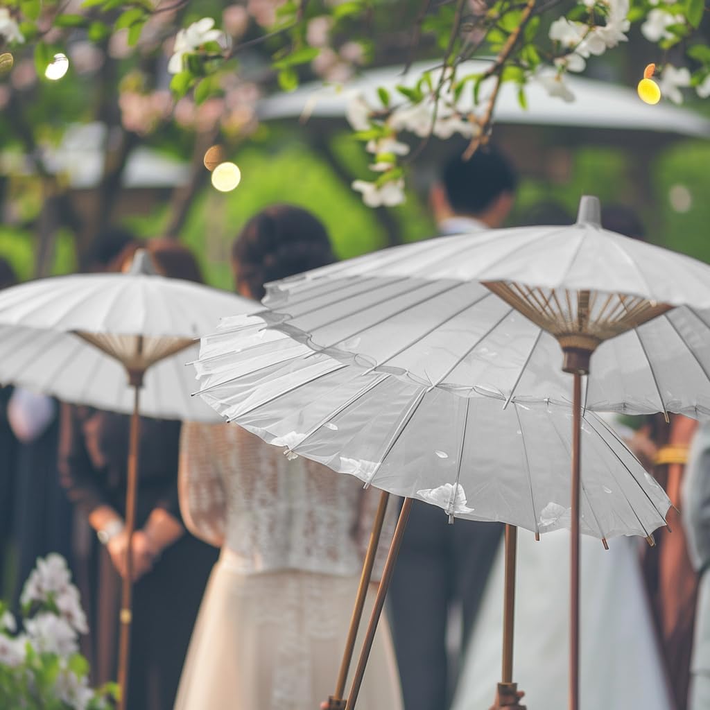 Koyal Wholesale Sombrilla de papel gris claro de 32 pulgadas, 4 unidades de paraguas para bodas, fiestas y verano
