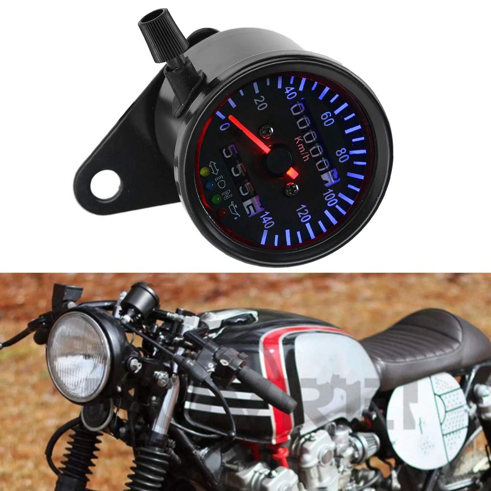 KIMISS Kit de medidor de velocímetro para motocicleta universal de 12 V, retroiluminación LED para motocicleta con doble odómetro y velocímetro,