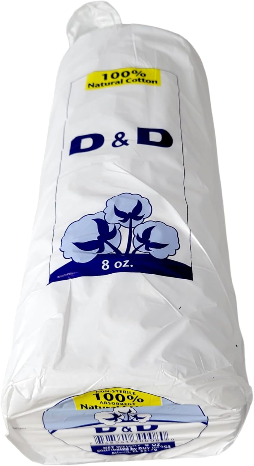D&D – Rollo de algodón natural 100% no estéril, absorbente, 8 onzas, paquete de 2 (2)