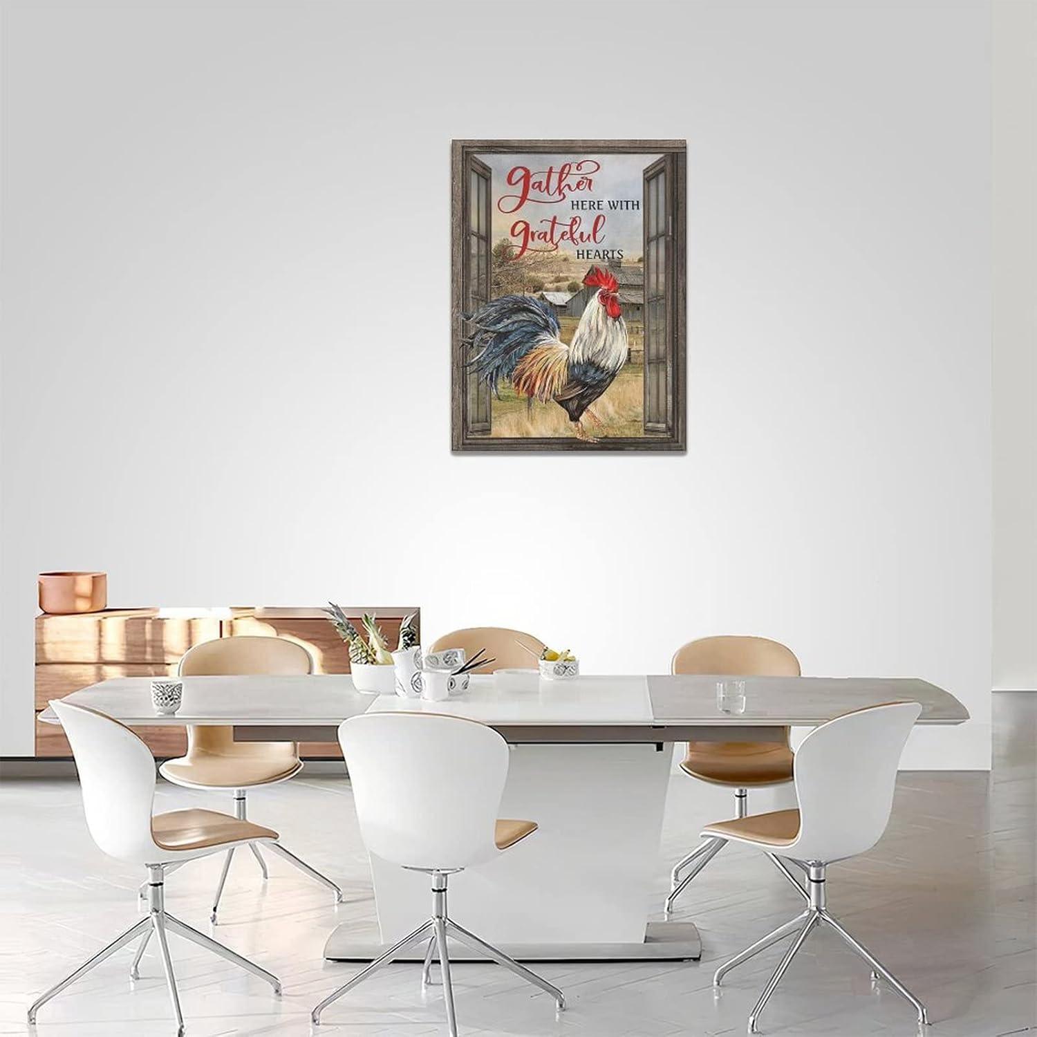 Arte de pared de gallo para cocina, cuadros de gallo de granja, decoración de pared rústica Chiken, impresiones de pintura rústica enmarcada para