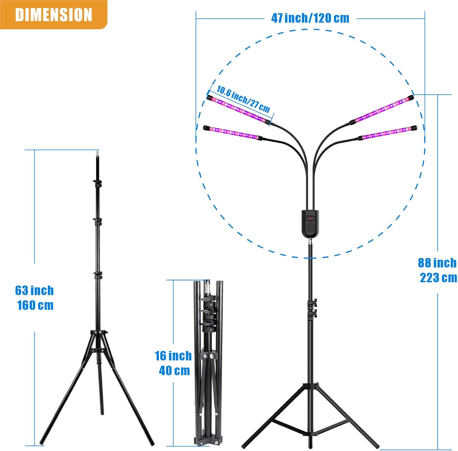 Luces de cultivo de plantas, luz LED de espectro completo para plantas de interior, lámpara de cultivo con 11 niveles regulables, 6 modos,