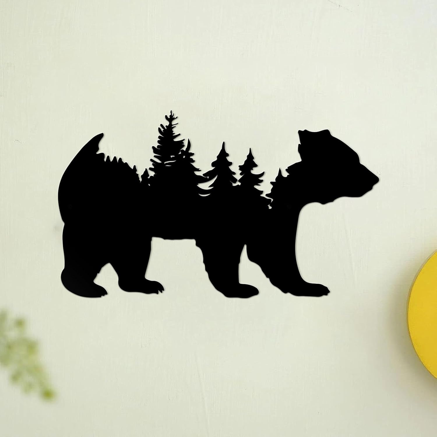 Arte de pared de metal, bosque moderno, pino, oso, decoración rústica, decoración de desierto, adornos de montaña para sala de estar, dormitorio,