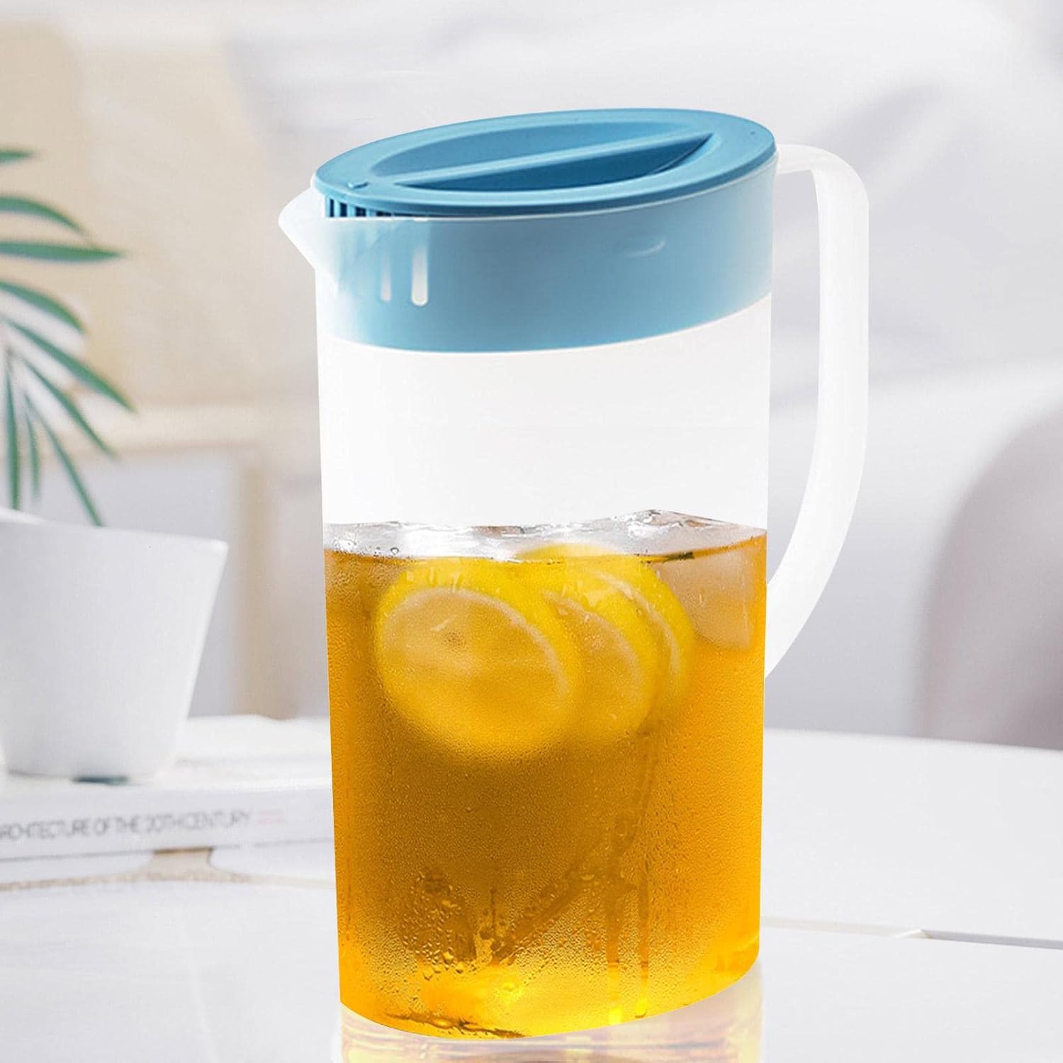 Jarra de agua para bebidas, jarra de jugo con tapa, jarra de té helado, recipiente de limonada para leche, boquilla en forma de V, jarras de jugo de