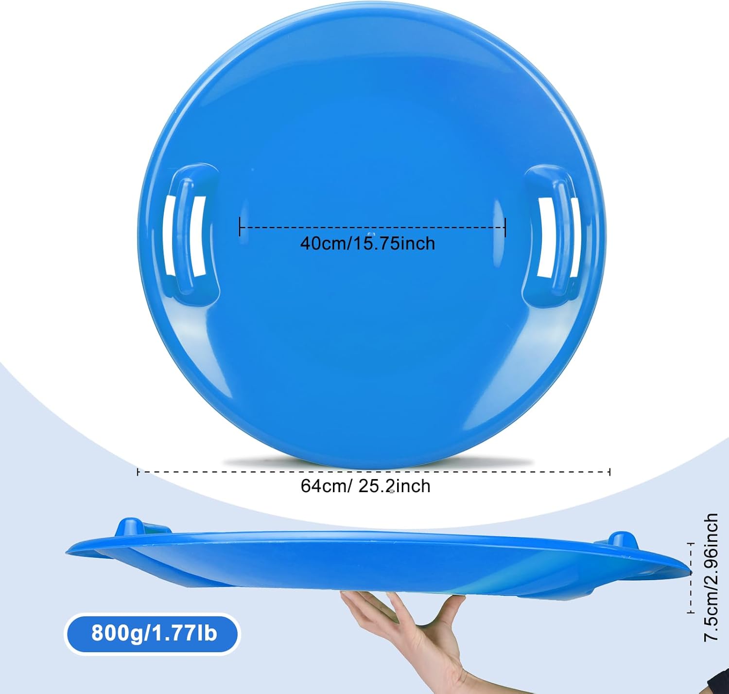 8 trineos de nieve de 25.2 pulgadas para niños y adultos, trineos de nieve de invierno de plástico con asas, platillo de nieve resistente, trineo