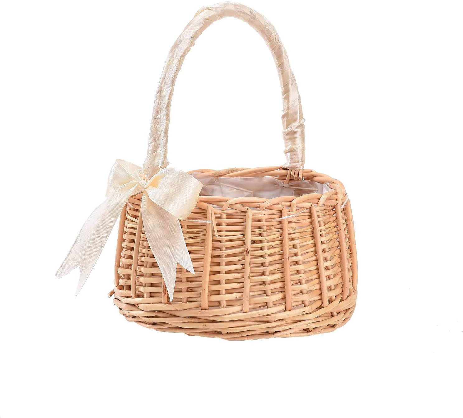 Cesta de niña de las flores, cesta rústica para niña de las flores con cinta, cesta pequeña con asa, cestas de mimbre para niñas de flores de ratán