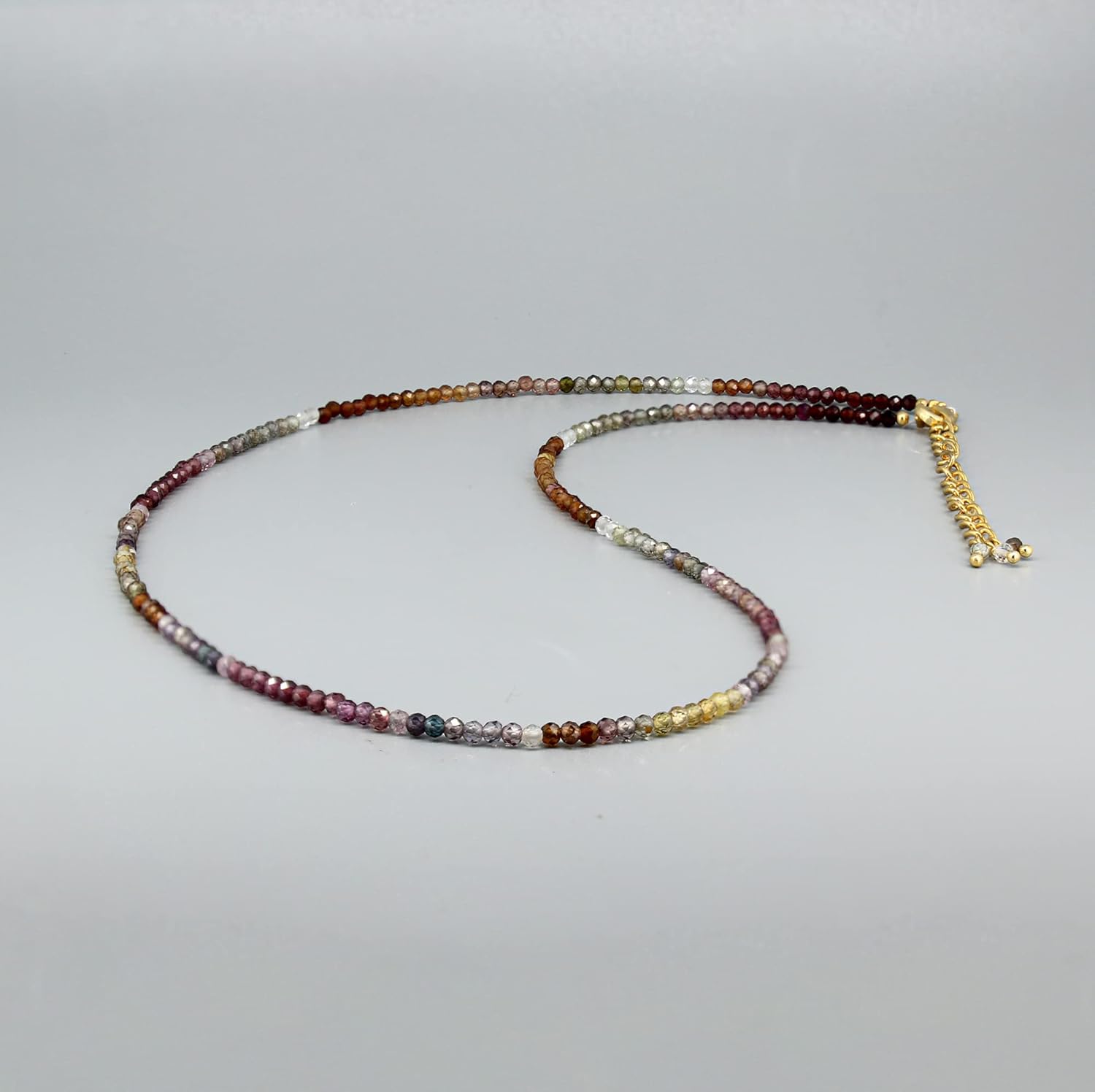 Gempires Multi Sapphire Beads Necklace, September Birthstone, Handmade Jewelry, 14k Gold Plated 18 Inch Adjustable Chain (Multi Sapphire)