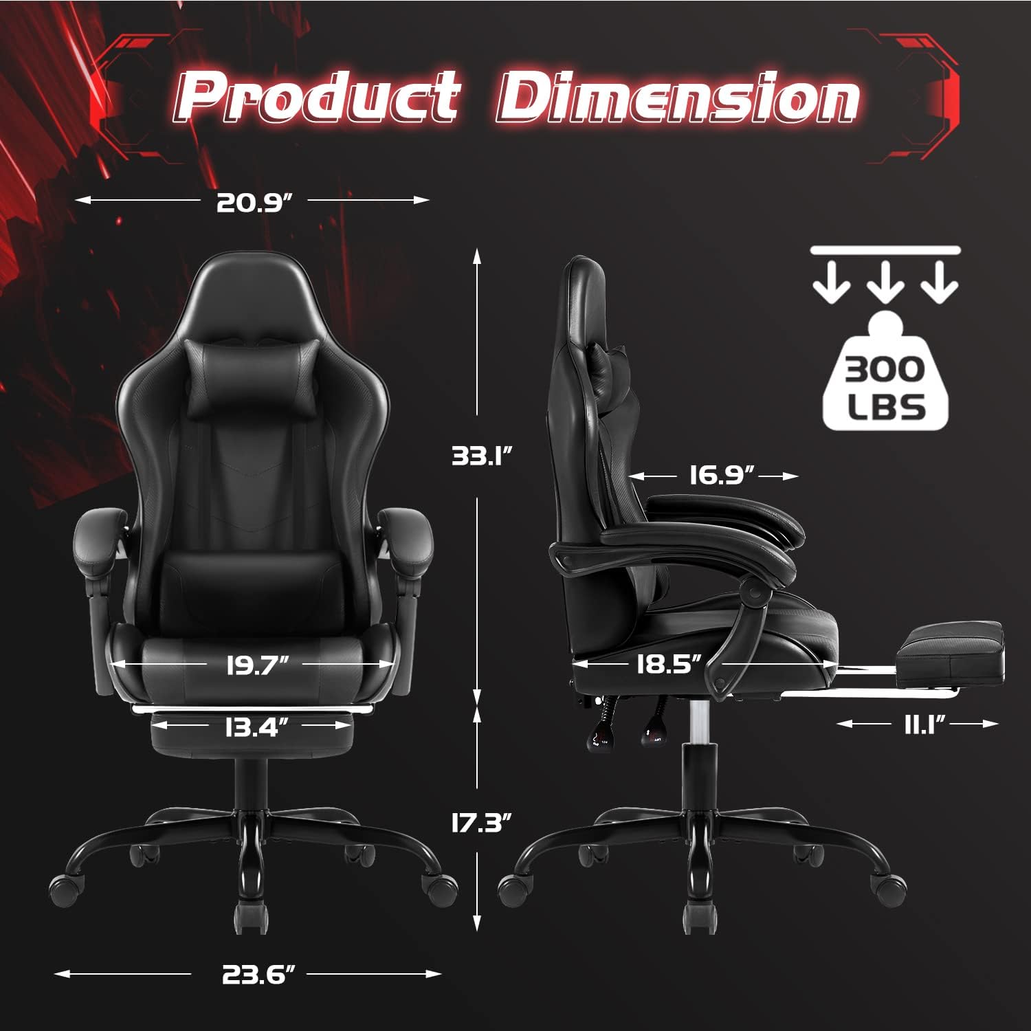 Shahoo Silla de juegos con reposapiés y soporte lumbar de masaje, asiento de carreras de video ajustable en altura con giro de 360 y reposacabezas