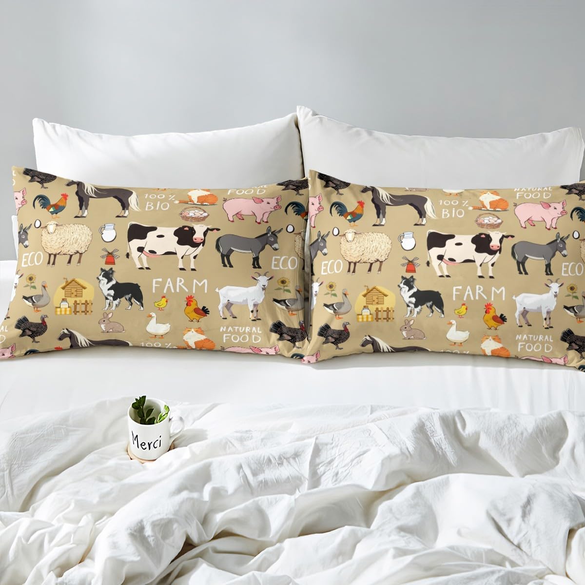 Lindas sábanas de animales de granja para niños y niñas, divertidas sábanas de vaca lechera, oveja, caballo, caricaturas, gato, perro, pollo, tamaño
