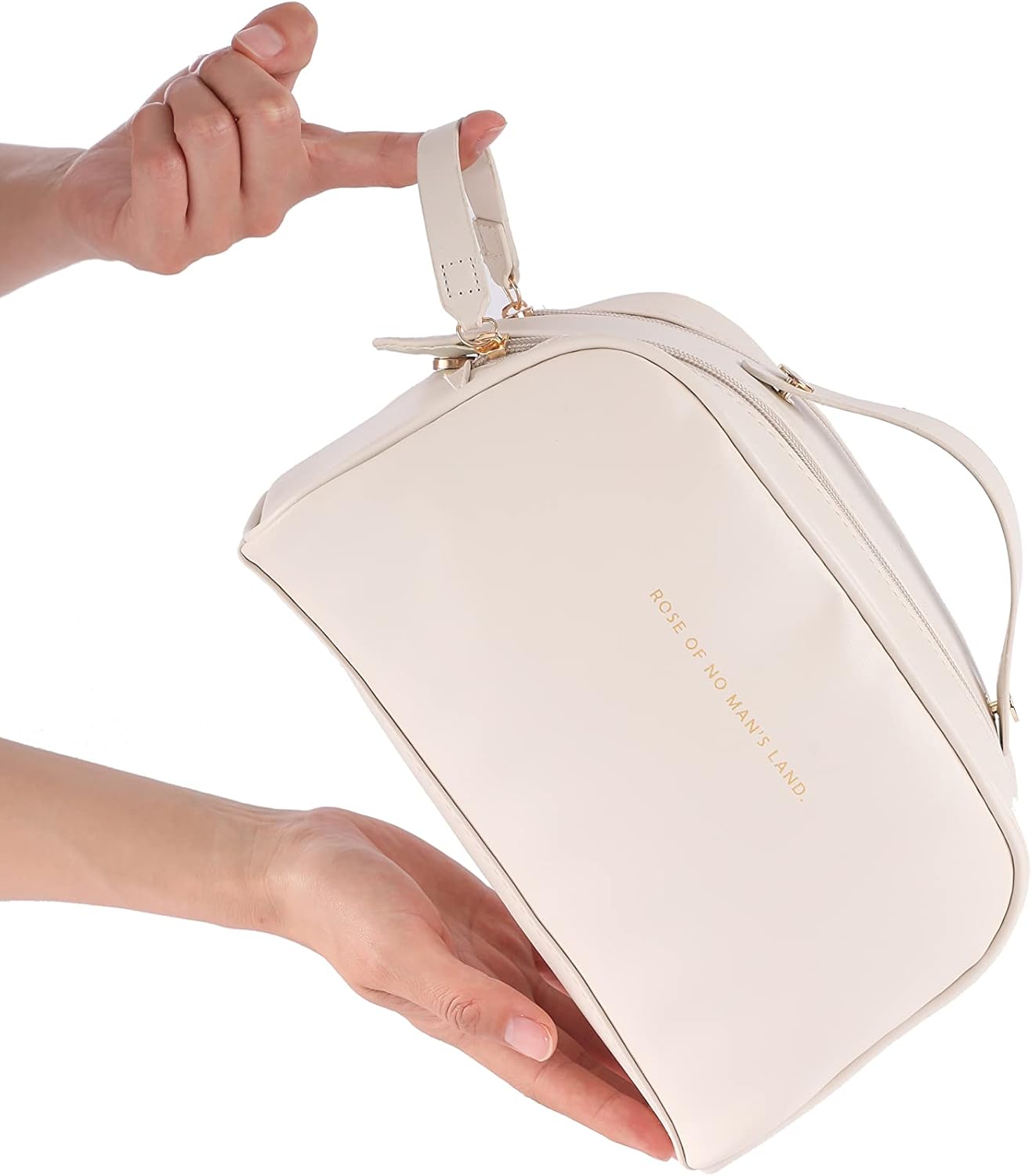 Miss or Miss Bolsa de maquillaje grande, bolsa de cosméticos de doble capa, bolsa de maquillaje de viaje, bolsa de maquillaje de cuero, bolsas de