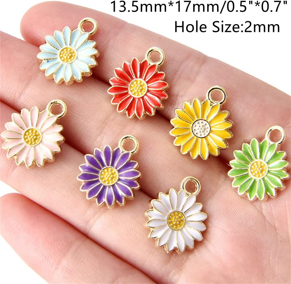 Paquete de 50 dijes esmaltados de girasol en tono dorado, cuentas para hacer joyas, aretes, collares, pulseras, accesorios, dijes de vino