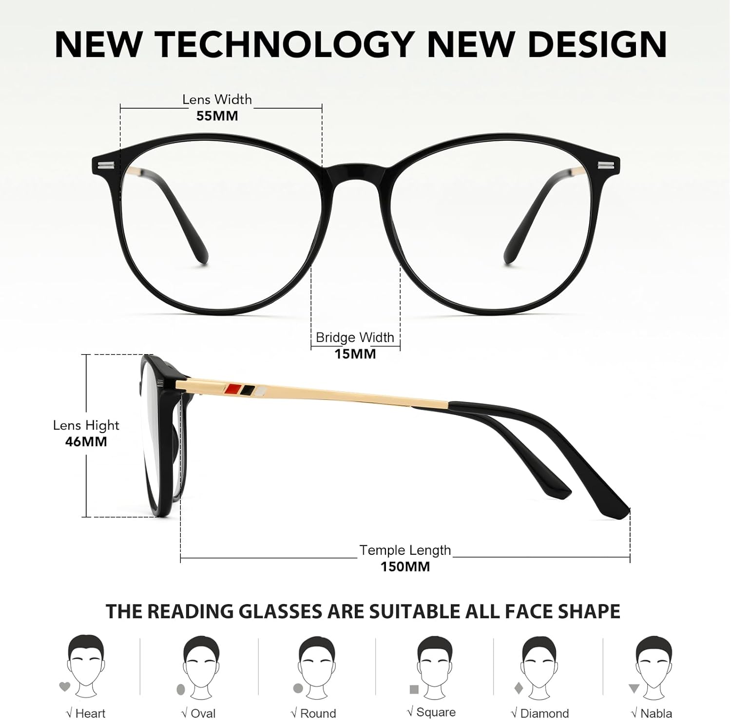 TR90 – Lentes de lectura para mujeres y hombres, con bloqueo de luz azul, anti filtro de rayos UV, anteojos nerd (negro, 0.00x)