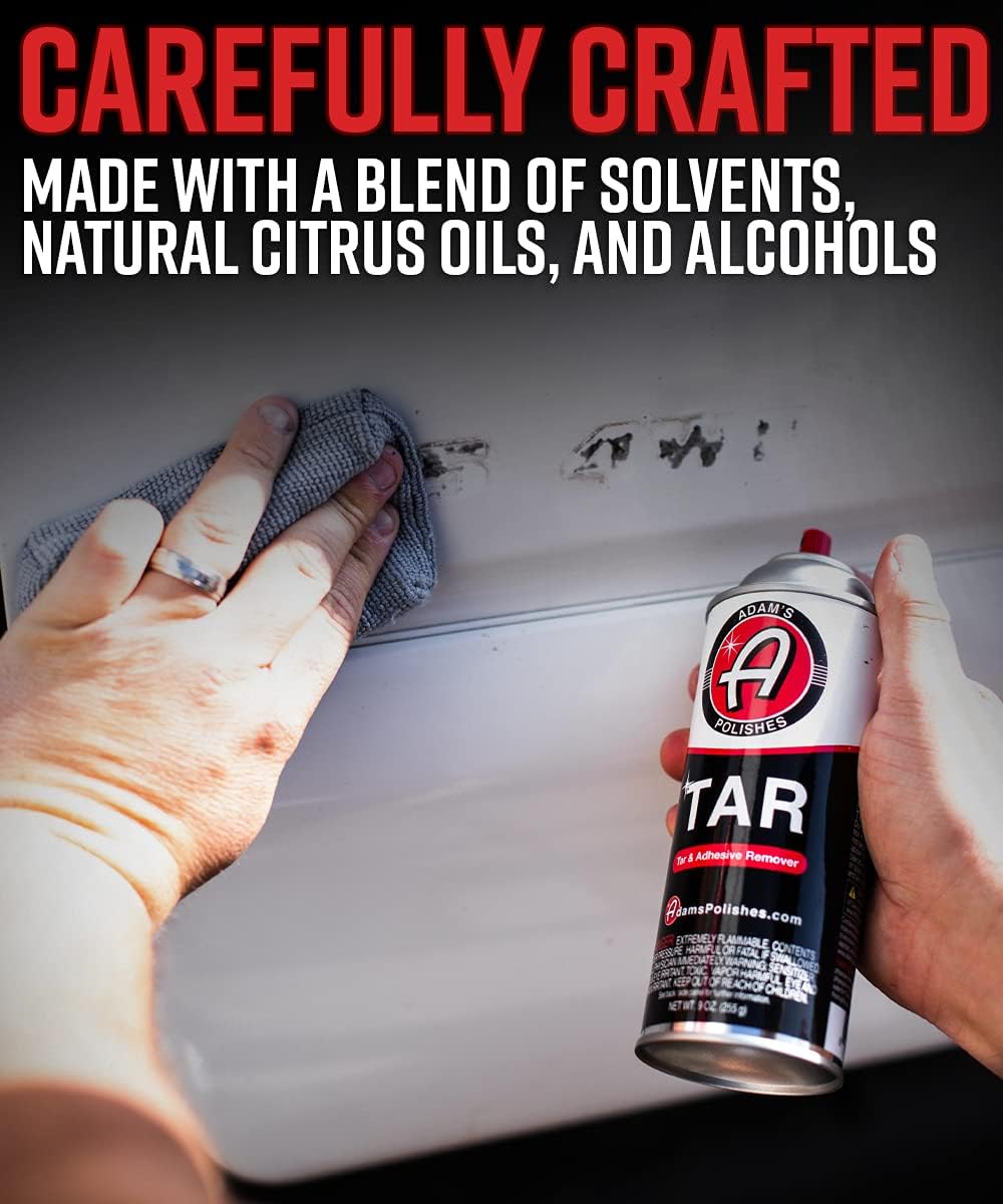 Adam’s Tar 9oz  Removedor de adhesivo y alquitrán de carretera concentrado  Elimina rayas de goma, insignias y suciedad de tu pintura, ruedas,