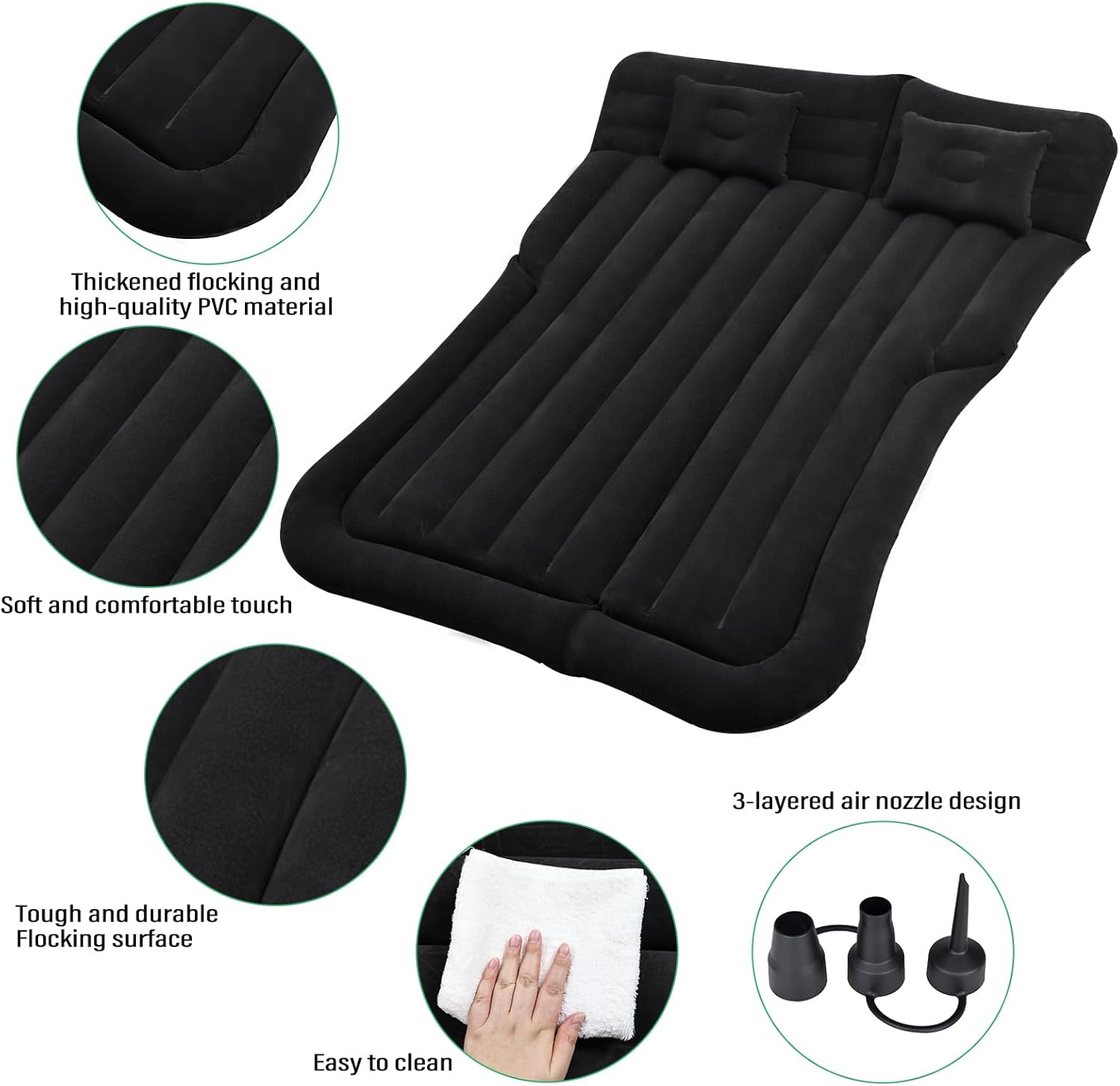 NovelBee Colchón inflable de aire SUV, colchón de aire para asiento trasero, colchón portátil para acampar al aire libre, colchón para dormir para