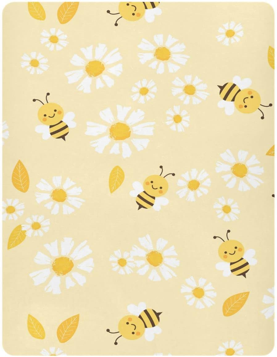 Flying Bees Daisy – Sábana bajera ajustable para cuna para niños y niñas, sábana bajera para cuna de bebé, sábana bajera ajustable para bebé, 39 x